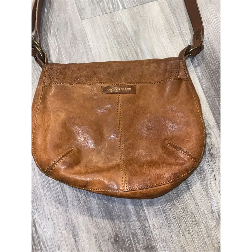 Lucky Brand Brown Goat Leather Saddle Bag Crossbody Purse Boho Classic - Picture 9 of 10